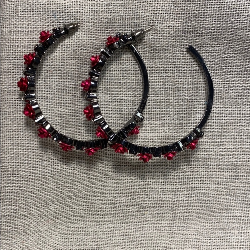 Black & Pink Floral Hoops